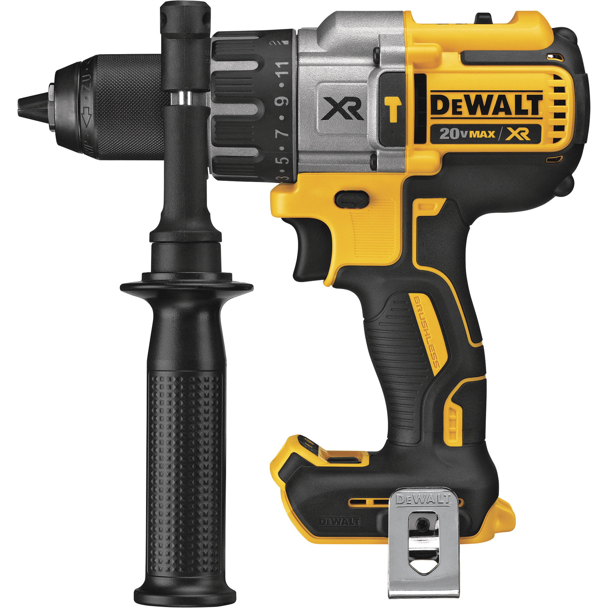 DEWALT 20V MAX XR Lithium-Ion Cordless Electric Brushless 3-Speed Hammer Drill, Tool Only, 1/2in. Keyless Chuck, 2000 RPM, 38,250 BPM, Model# DCD996B